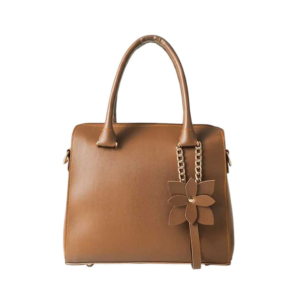 Greft Elegant Brown Stylish Handbag with Floral Charm