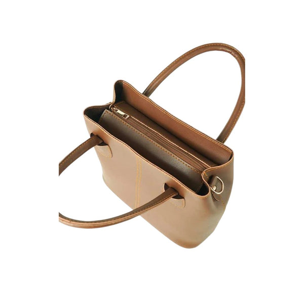 Greft Classic Brown Handbag with Contrast Stitching