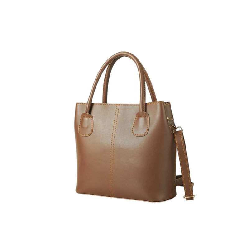 Greft Classic Brown Handbag with Contrast Stitching