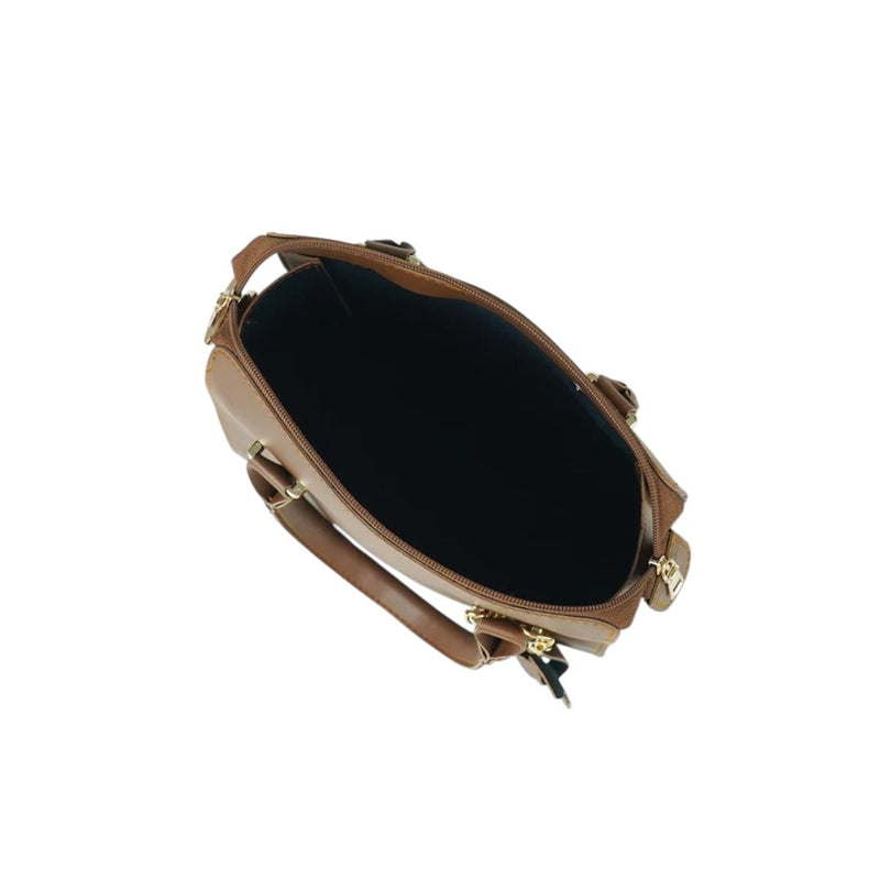 Greft Elegant Brown Stylish Handbag with Floral Charm