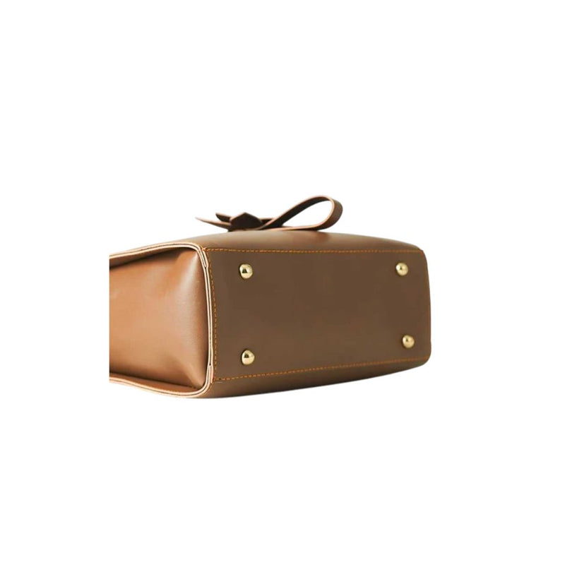 Greft Elegant Brown Stylish Handbag with Floral Charm